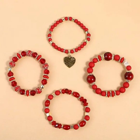 New 4pc Red Stone Boho Bracelet Set - Picture 11 of 17